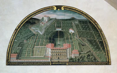 Fort Belvedere und der Pitti-Palast aus einer Serie von Lünetten mit Ansichten der Medici-Villen, 1599